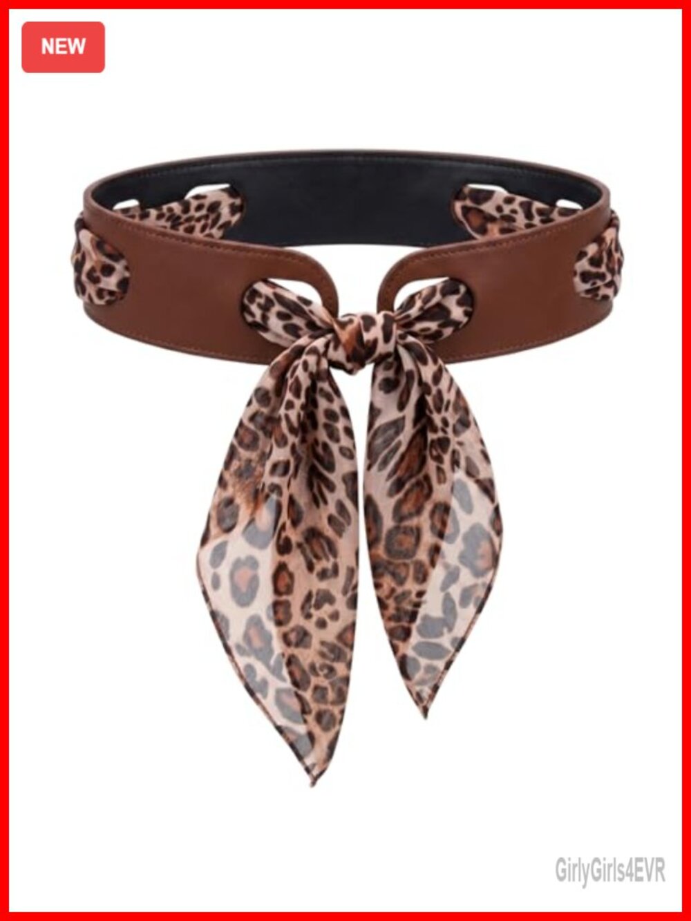 Reversible PU Leather Belt & Chiffon Leopard Scarf Set Waist Accessory